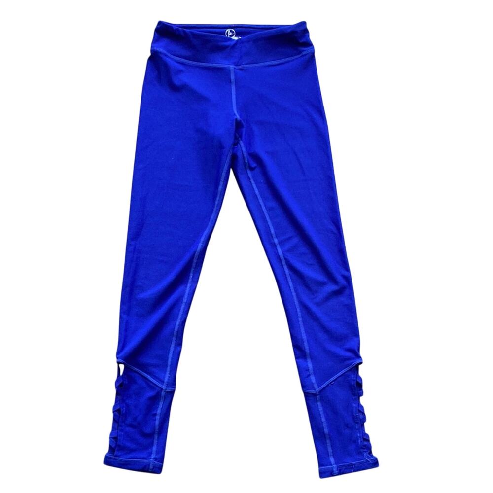 90 Degree By Reflex Leggings Girls Sz Large Blue Open Design Athleisure